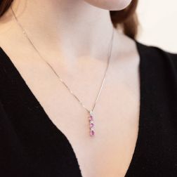 photo of worn Trilogy Pink Sapphires and Diamonds Pendant