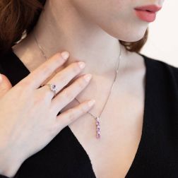photo of worn Trilogy Pink Sapphires and Diamonds Pendant