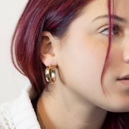 photo of worn Arrow Shape side with stripes hoop earring 2.70cm x 6mm