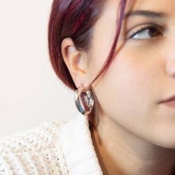 photo of worn White gold 3.00cm x 7mm Arrow Hoops