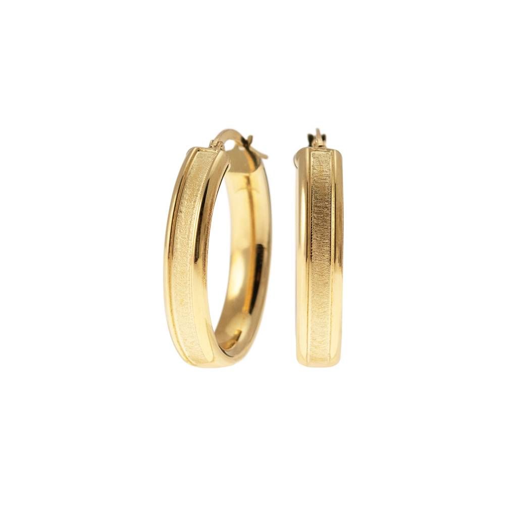 18kt Yellow Gold Satin Hollowed Oval Hoops