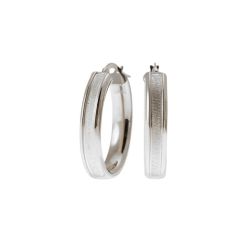 18kt White Gold Satin Hollowed Oval Hoops