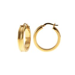 Yellow Gold 2.70cm x 5.90mm Round Hoops with Knurled Hollowed center