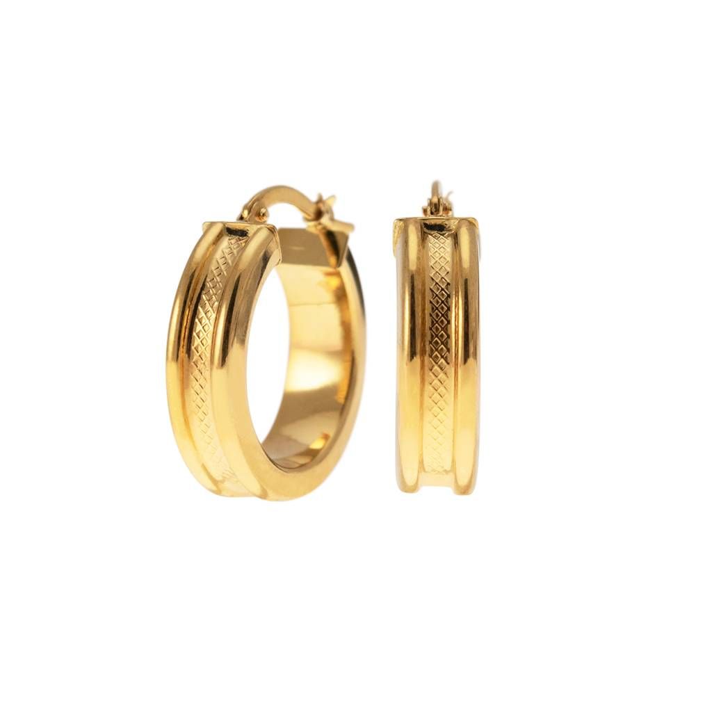 Yellow Gold 2.10cm x 5.95mm Round Hoops with Knurled Hollowed center