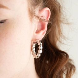 Photo of worn Twist Hoops 3.30cm x 6.40mm white gold