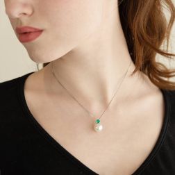 photo of worn Necklace with Australian Pearl and Emerald