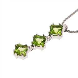 Trilogy Peridot Carré and Diamond Necklace