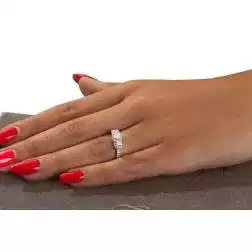 Photo of worn Platinum Trilogy Engagement Ring with GIA Diamond 0.30ct