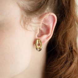 photo of worn 3-color oval earrings in 18kt gold