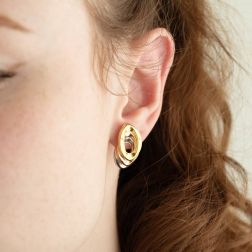 photo of worn 3-color oval earrings in 18kt gold