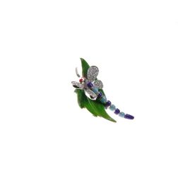 Purple and light-blue Dragonfly on a leaf Pendant