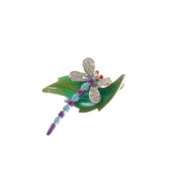 Purple and light-blue Dragonfly on a leaf Pendant