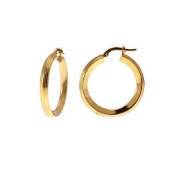 Yellow Gold Arrow Shaped striped hoop earrings with shiny side