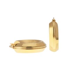 Yellow Gold 2,34cm x 6,4mm Hoop Earrings with Grooved Arrow Shape and striped side