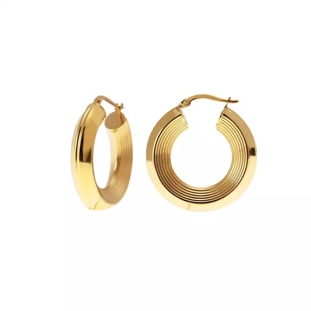 Boccole Punta scanalata e lato rigato 2,85cm x 6,4mm Classica Oro Giallo