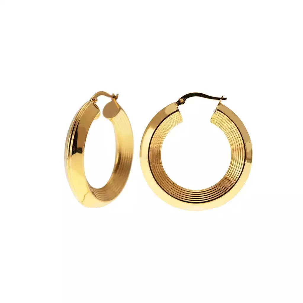 Boccole Punta scanalata e lato rigato 3,4cm x 6,4mm Classica Oro Giallo