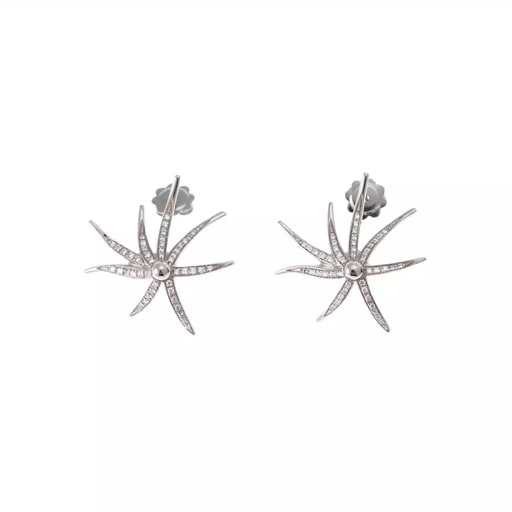 Starfish Earrings with Diamonds in White Gold