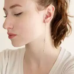 photo of worn Yellow Gold and Rose Quartz Pendant Earrings