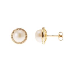 18kt yellow Pearls and Zircons Earrings