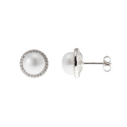 18kt white gold Pearls and Zircons Earrings