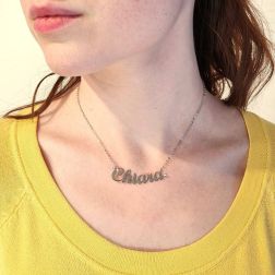 photo of worn Necklace with name Chiara in white gold 18 kt (Last piece available)