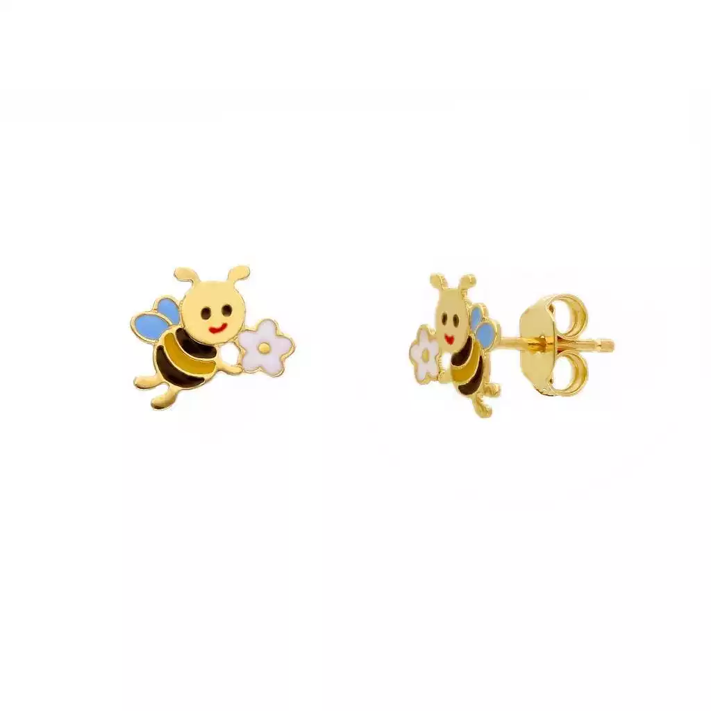Enamelled Bee and Flower Earrings