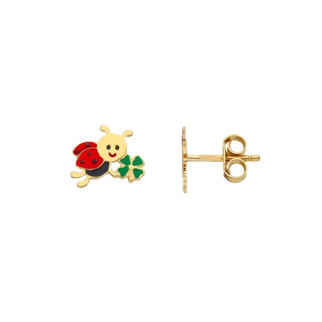 Enamelled Ladybug and four-leaf clover Earrings