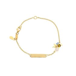 Enamelled Bee and Flower Baby Bracelet with Yellow Gold Tag