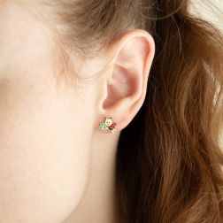 Orecchini bimba Coccinella con Quadrifoglio smaltati