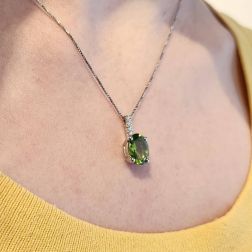photo of worn Necklace with Peridot and Diamonds pendant