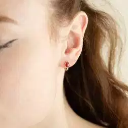 photo of worn Enamelled Ladybug Earrings with hinged closure