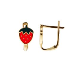 Enamelled Strawberry Earrings with hinged closure