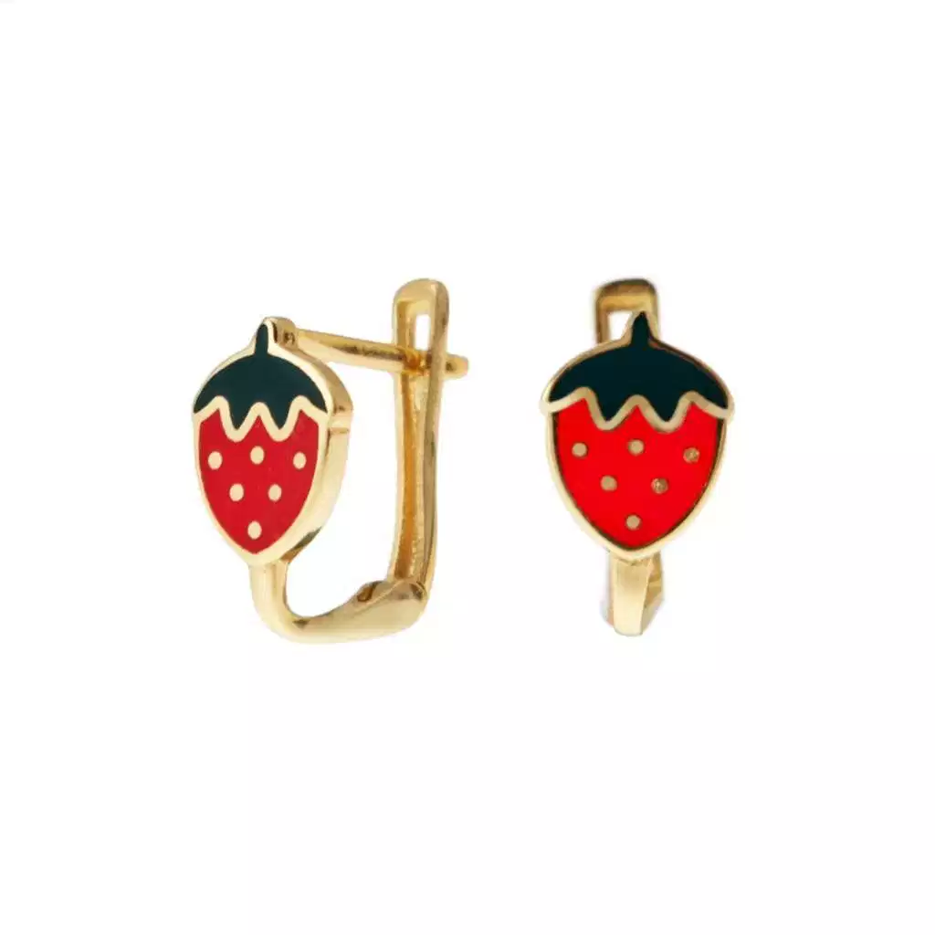 Enamelled Strawberry Earrings with hinged closure