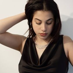 photo of worn Tris Tennis necklace with diamonds