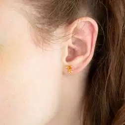 Photo of worn Enamelled little Tiger Earrings
