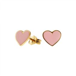 Orecchini Cuore Piatto Oro Giallo Smaltati Rosa