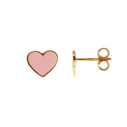 Orecchini Cuore Piatto Oro Giallo Smaltati Rosa