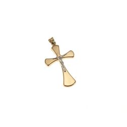Yellow Gold Rounded Cross Pendant with Christ in White Gold Size L