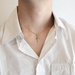 Ciondolo Croce squadrata in Oro Giallo con Cristo in Oro Bianco misura S