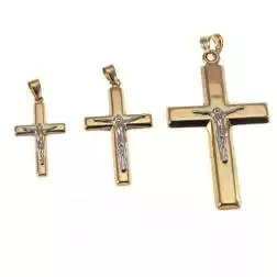 Ciondolo Croce squadrata in Oro Giallo con Cristo in Oro Bianco