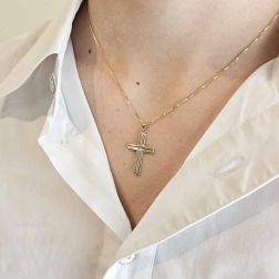 Photo of worn Hallowed center Cross in Yellow and White Gold Size M