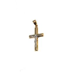 Ciondolo Croce squadrata in Oro Giallo con Cristo in Oro Bianco misura S