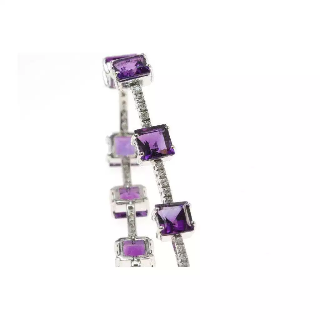 Tennis Bracelet Square Amethysts and 50 Diamonds