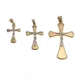 Ciondolo Croce stondata in Oro Giallo con Cristo in Oro Bianco
