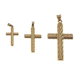 Striped Cross Pendant in Oblique 18kt Yellow Gold