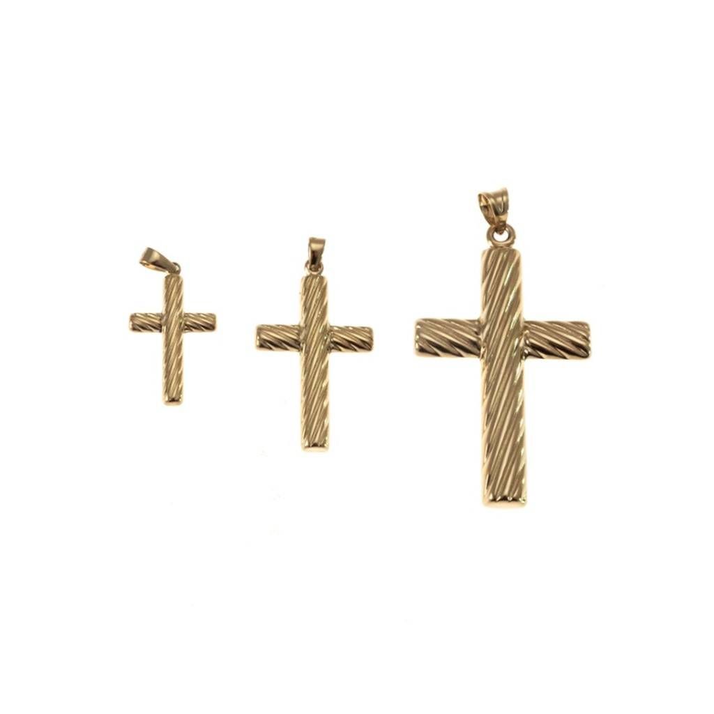 Striped Cross Pendant in Oblique 18kt Yellow Gold