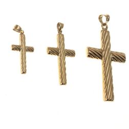 Striped Cross Pendant in Oblique 18kt Yellow Gold