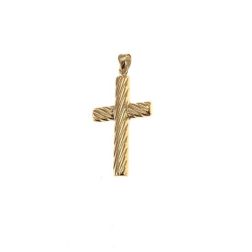 Striped Cross Pendant in Oblique 18kt Yellow Gold