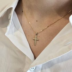 photo of worn Striped Cross Rood Pendant in 18kt Yellow Gold