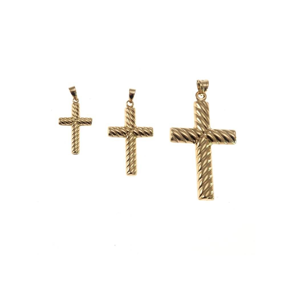 Striped Cross Rood Pendant in 18kt Yellow Gold